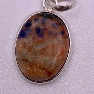 Orange Sodalite Pendant Sterling Silver 1” New
